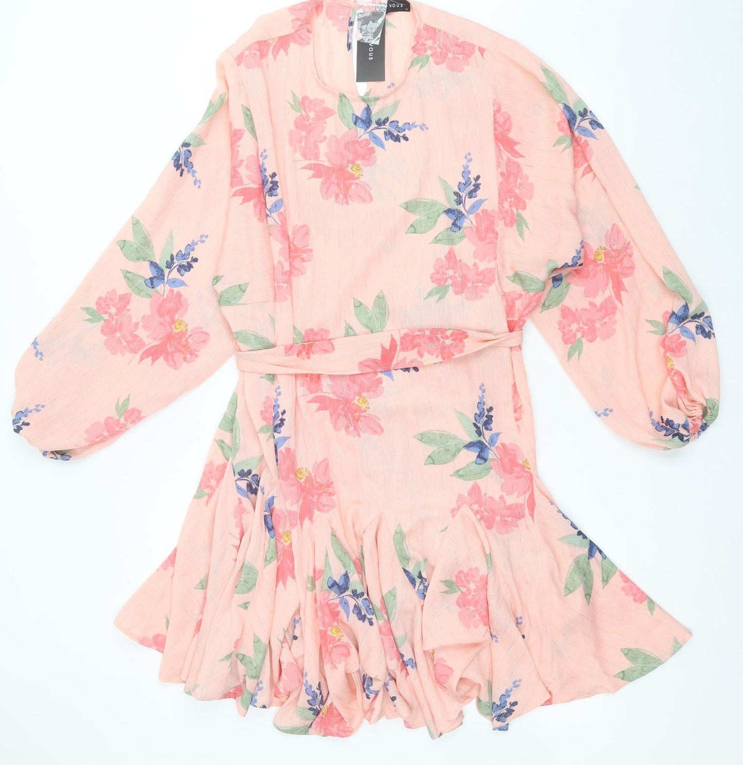 Matalan Womens Pink Floral Polyester A-Line  Size 14  Crew Neck Button