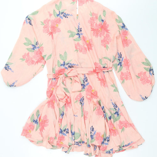 Matalan Womens Pink Floral Polyester A-Line  Size 14  Crew Neck Button