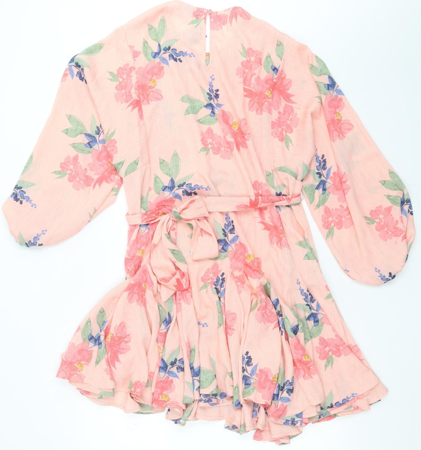 Matalan Womens Pink Floral Polyester A-Line  Size 14  Crew Neck Button