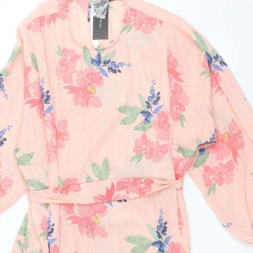 Matalan Womens Pink Floral Polyester A-Line  Size 14  Crew Neck Button