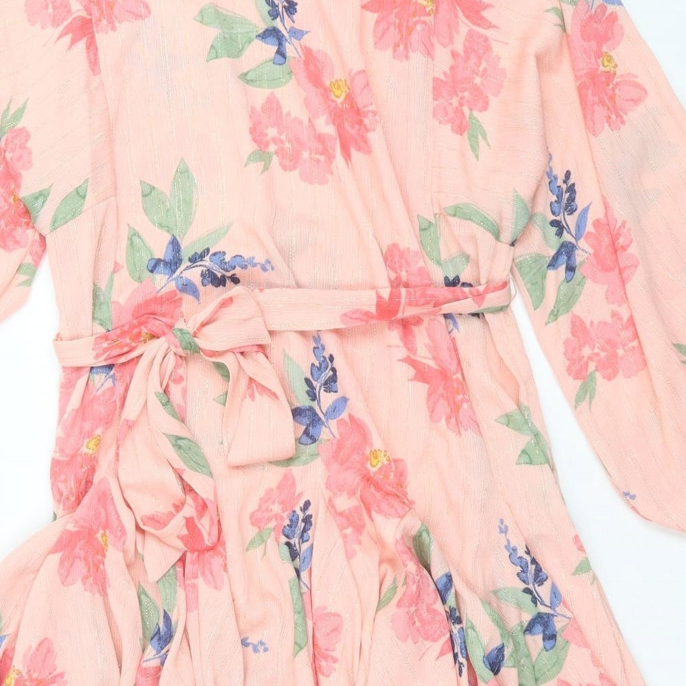 Matalan Womens Pink Floral Polyester A-Line  Size 14  Crew Neck Button