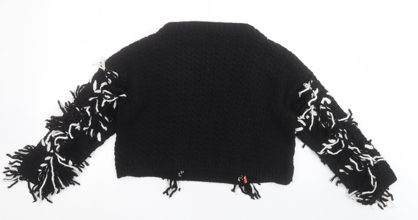 topdhop Womens Black Crew Neck  Acrylic Pullover Jumper Size 6