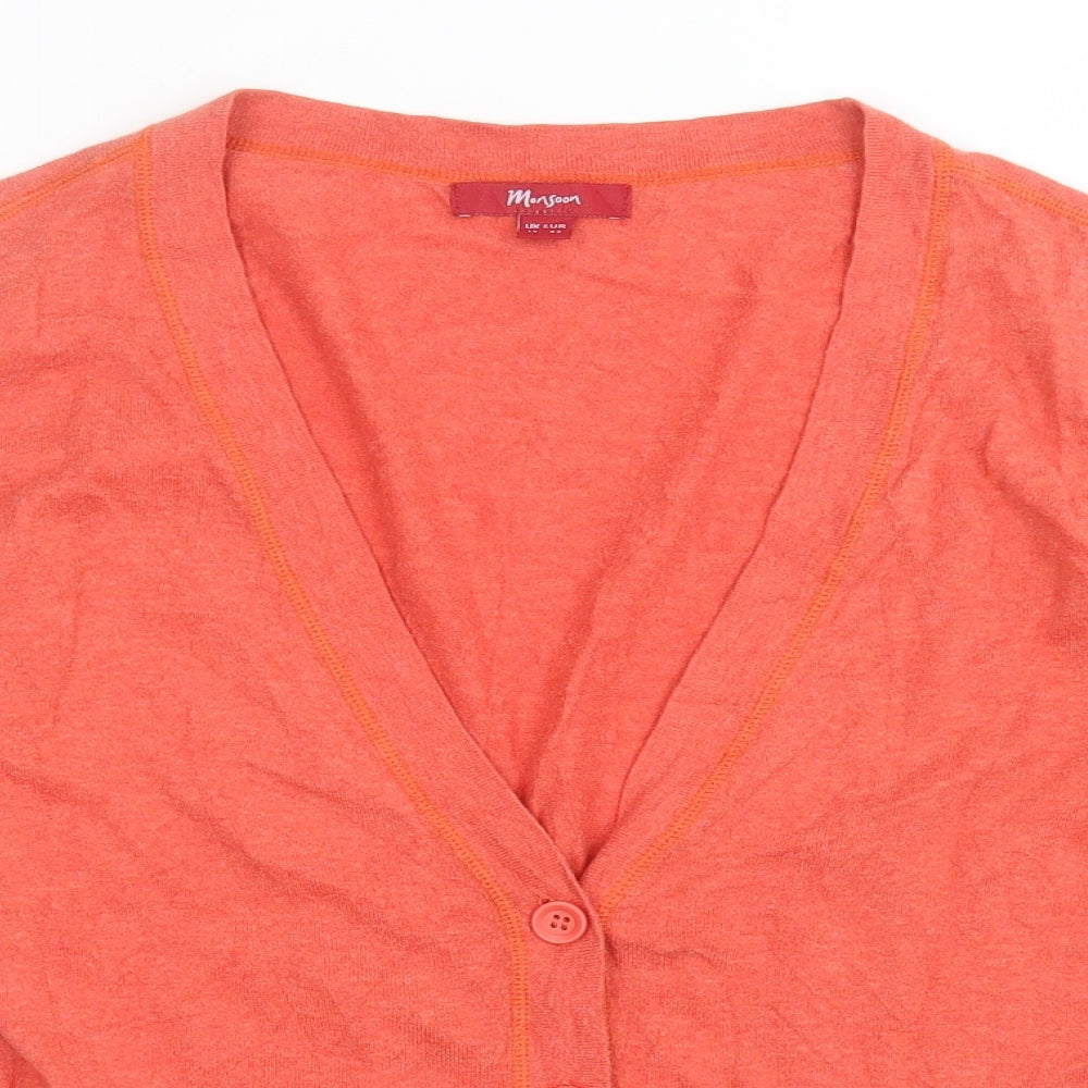 Monsoon Womens Pink V-Neck  Cotton Cardigan Jumper Size 14