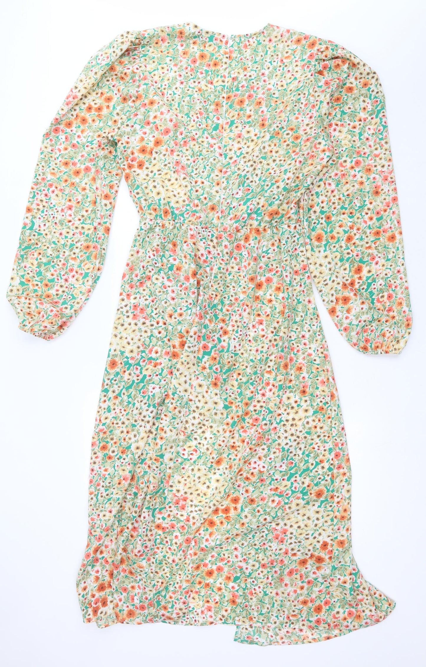 AX Paris Womens Green Floral Polyester A-Line  Size 14  V-Neck Zip