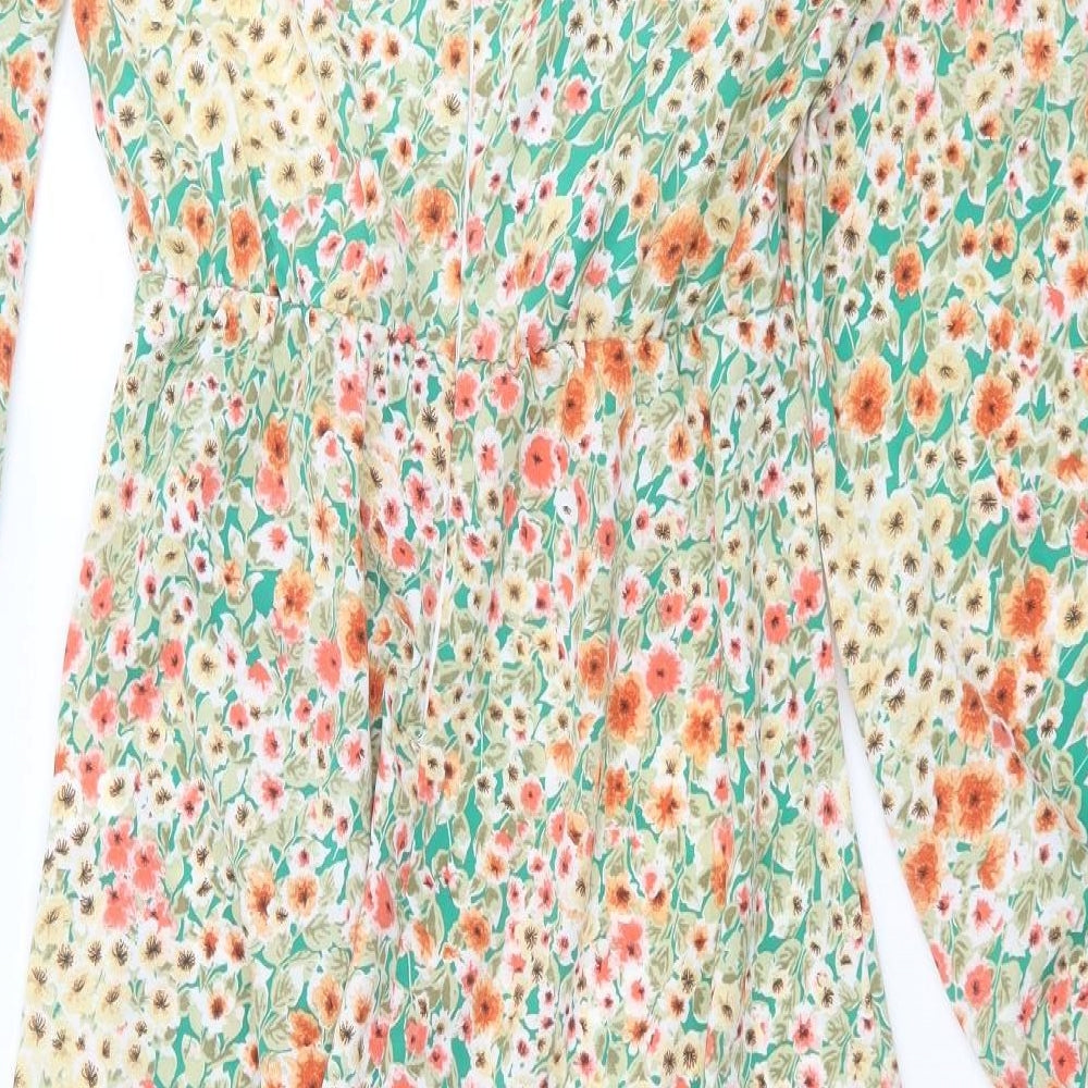 AX Paris Womens Green Floral Polyester A-Line  Size 14  V-Neck Zip