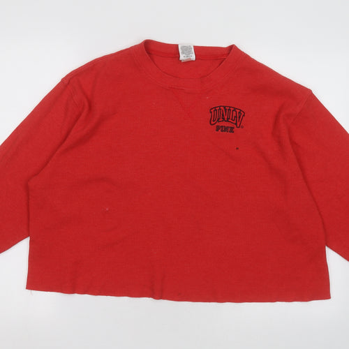 PINK Womens Red Crew Neck  Polyester Pullover Jumper Size L