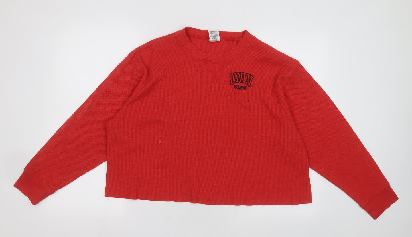 PINK Womens Red Crew Neck  Polyester Pullover Jumper Size L