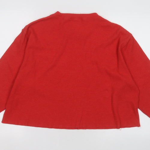PINK Womens Red Crew Neck  Polyester Pullover Jumper Size L