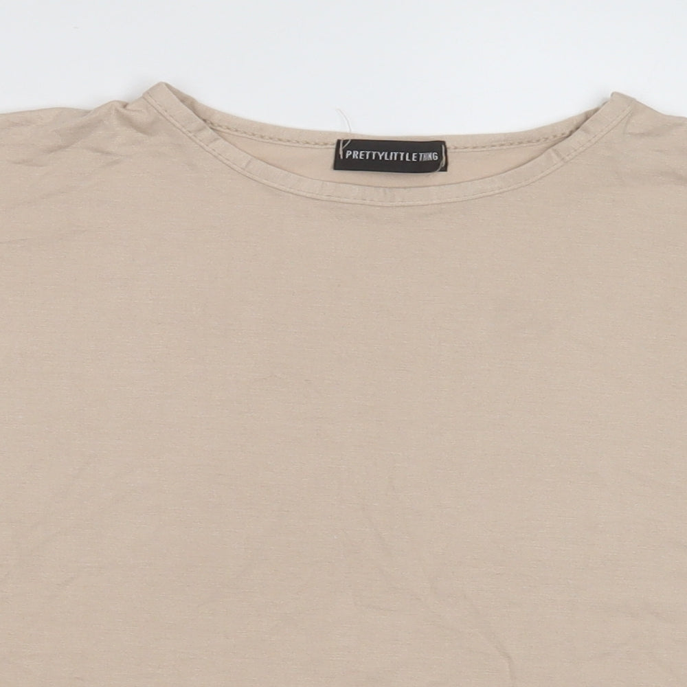 PRETTYLITTLETHING Womens Beige  Viscose Basic T-Shirt Size 8 Crew Neck