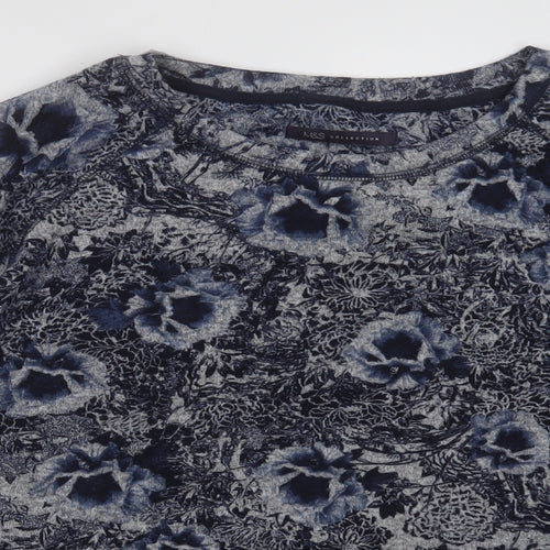 Marks and Spencer Womens Black Crew Neck Floral Polyester Pullover Jumper Size 14