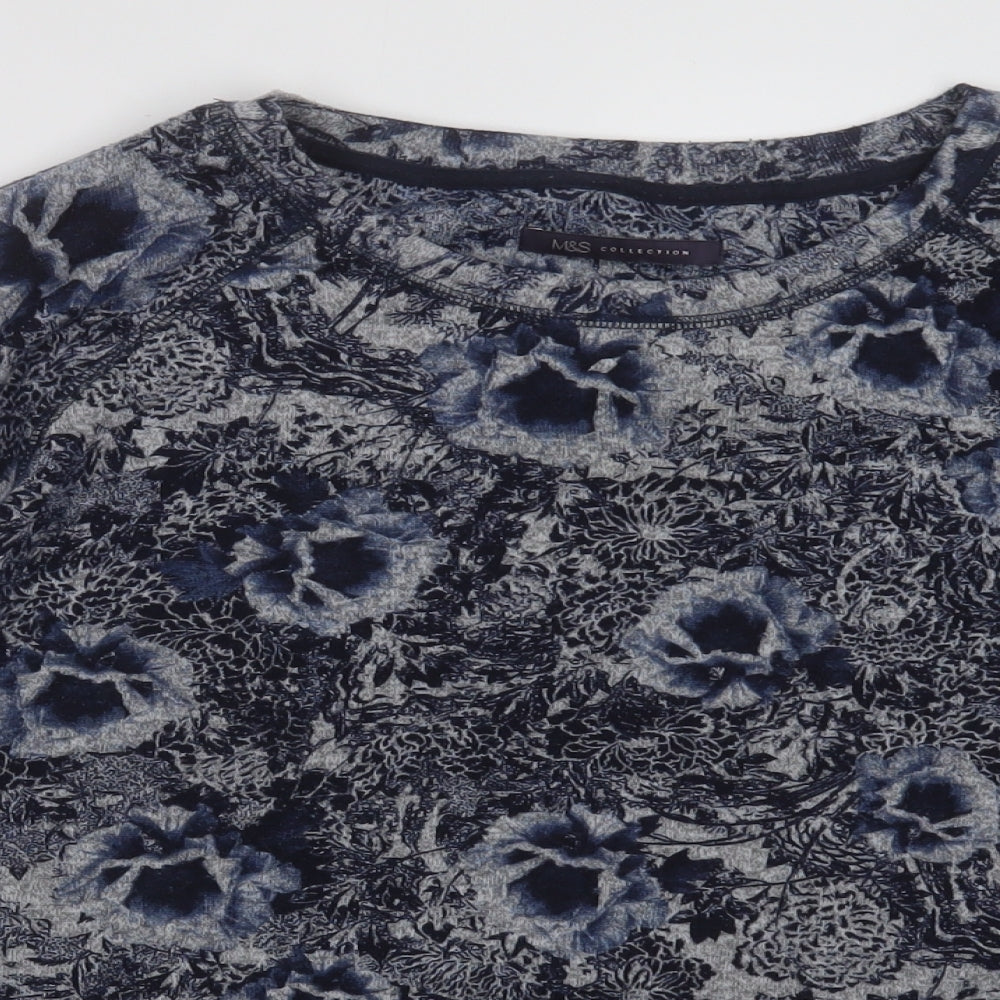 Marks and Spencer Womens Black Crew Neck Floral Polyester Pullover Jumper Size 14