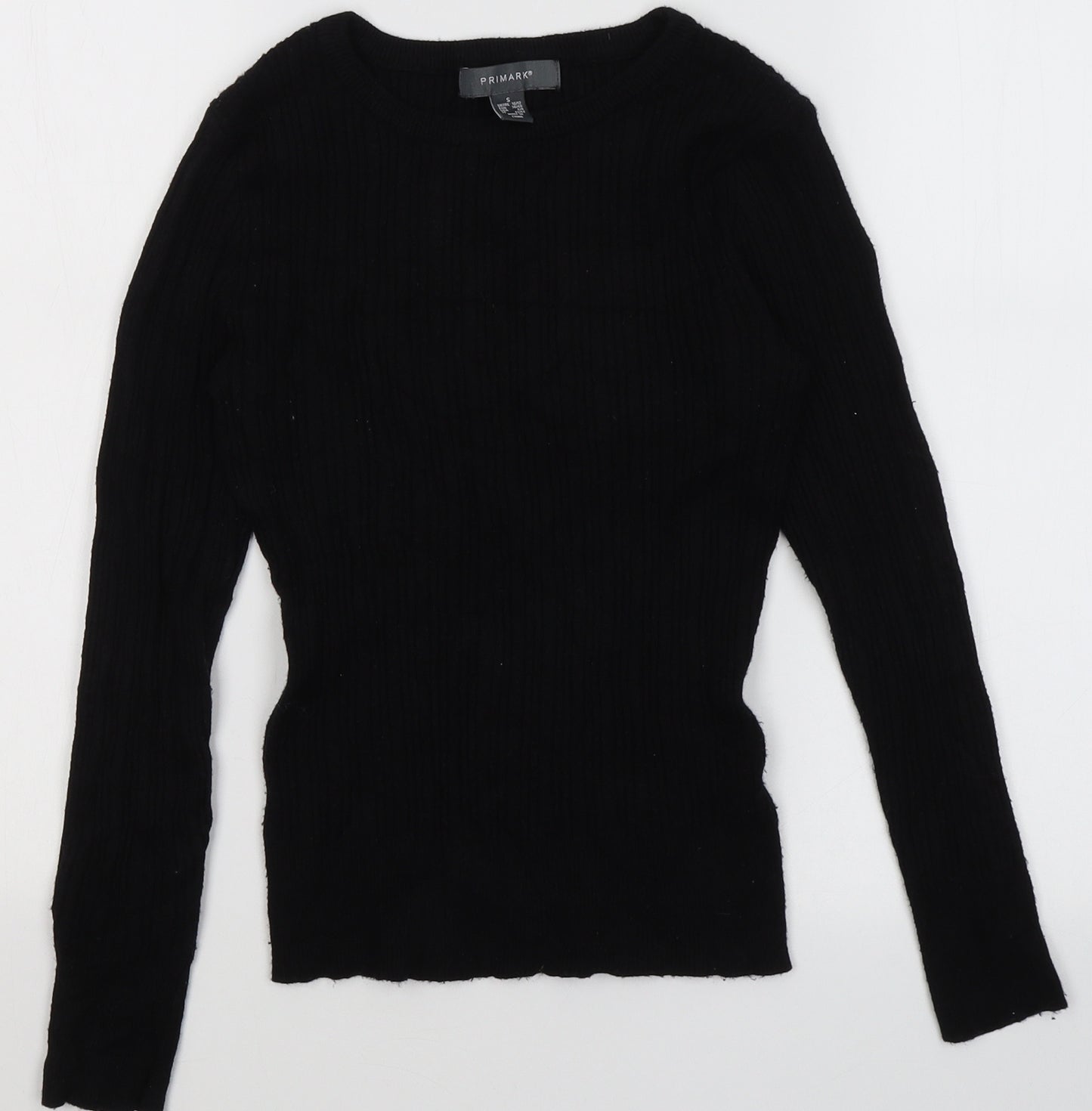 Primark Womens Black Round Neck Striped Polyester Pullover Jumper Size S   - Stretch size 10/12