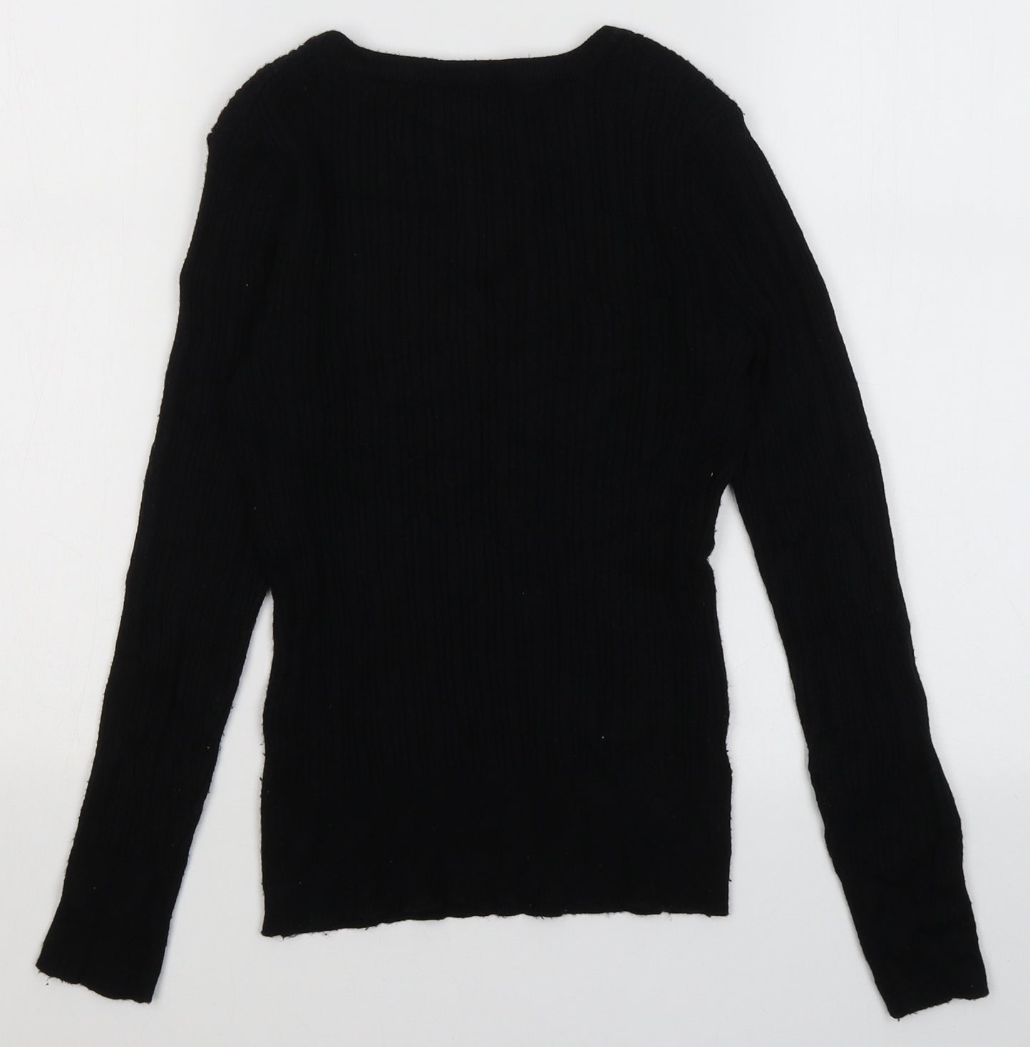Primark Womens Black Round Neck Striped Polyester Pullover Jumper Size S   - Stretch size 10/12