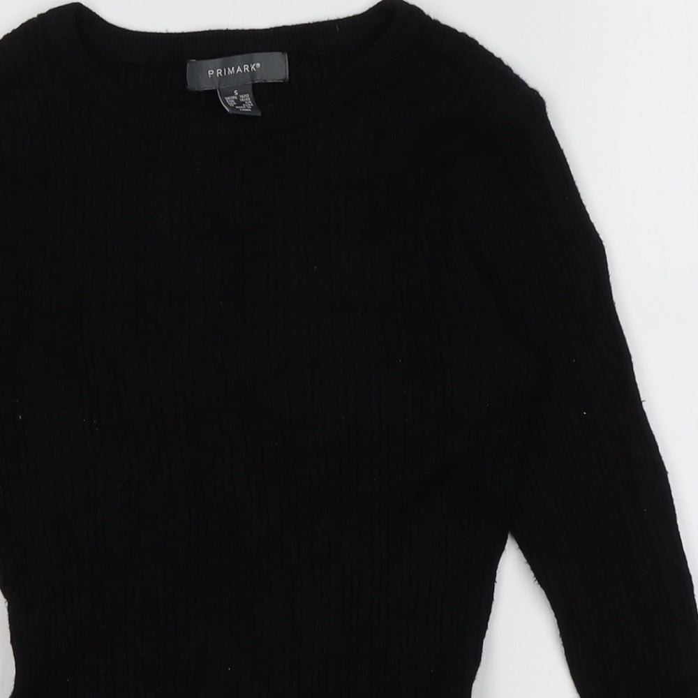 Primark Womens Black Round Neck Striped Polyester Pullover Jumper Size S   - Stretch size 10/12