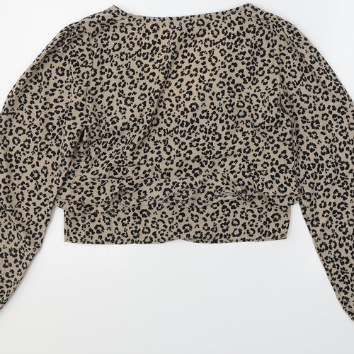 Brave Soul Womens Beige Animal Print Polyester Basic Blouse Size S V-Neck