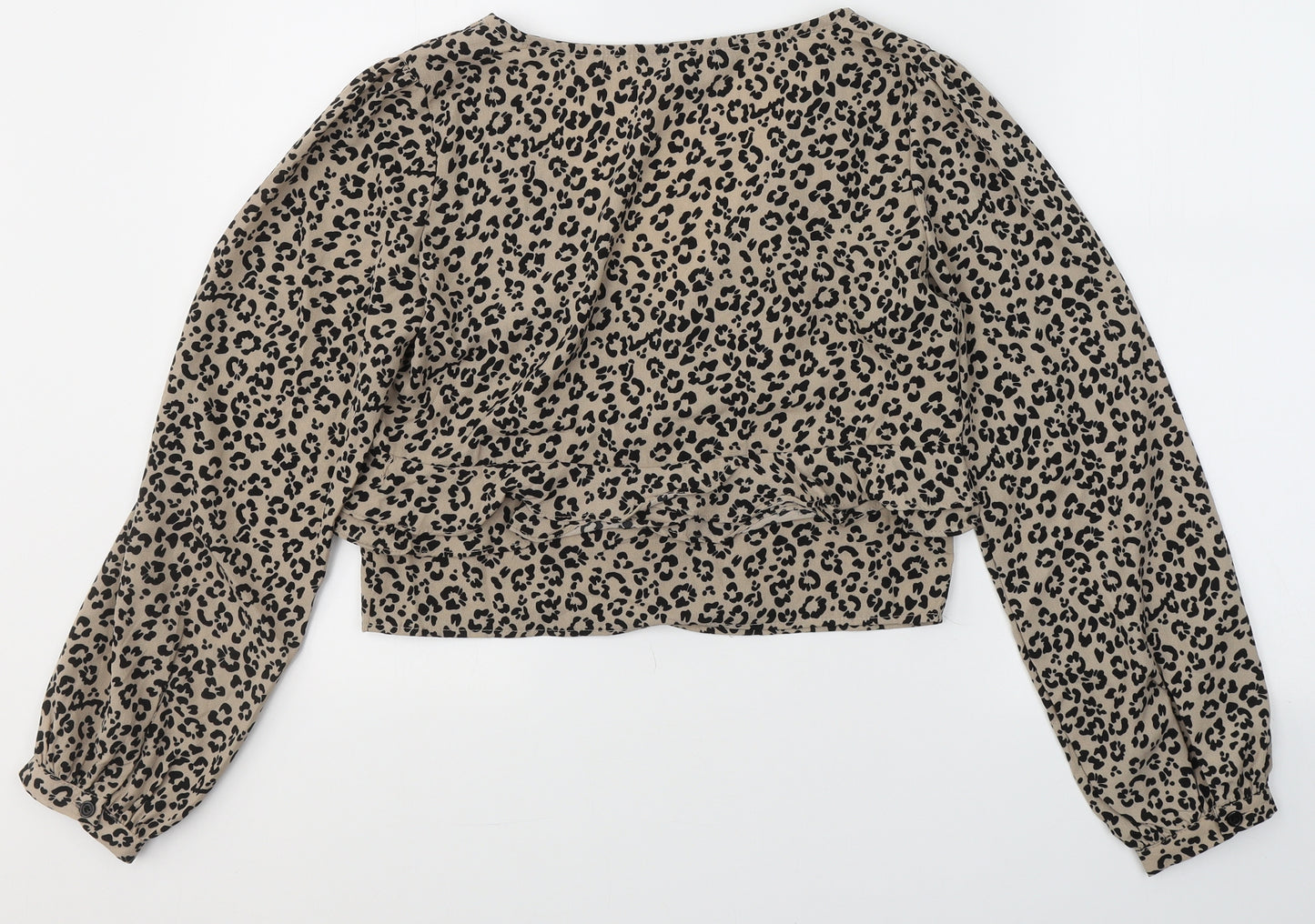 Brave Soul Womens Beige Animal Print Polyester Basic Blouse Size S V-Neck