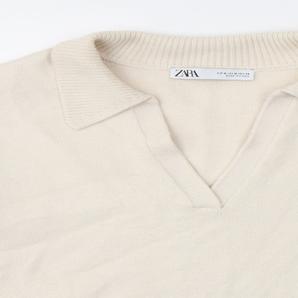 Zara Womens Beige V-Neck  Viscose Pullover Jumper Size M