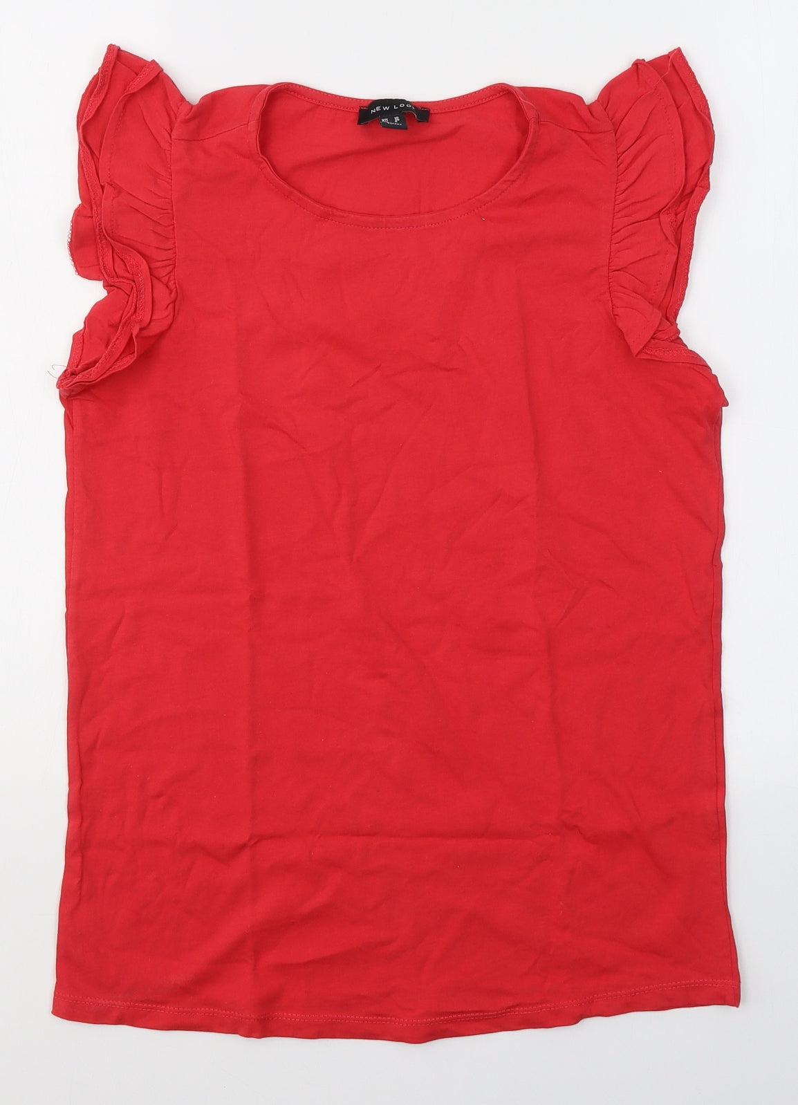 New Look Womens Red  Cotton Basic T-Shirt Size 8 Round Neck