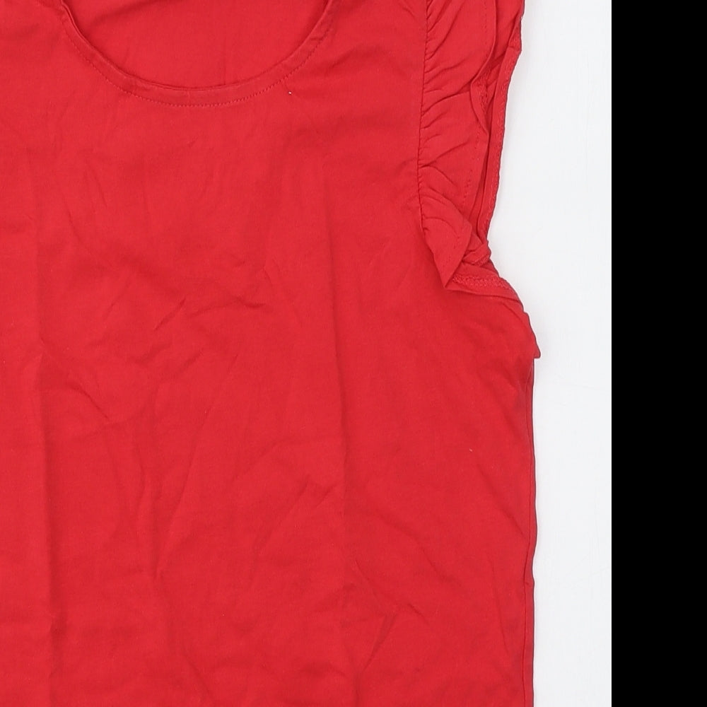New Look Womens Red  Cotton Basic T-Shirt Size 8 Round Neck