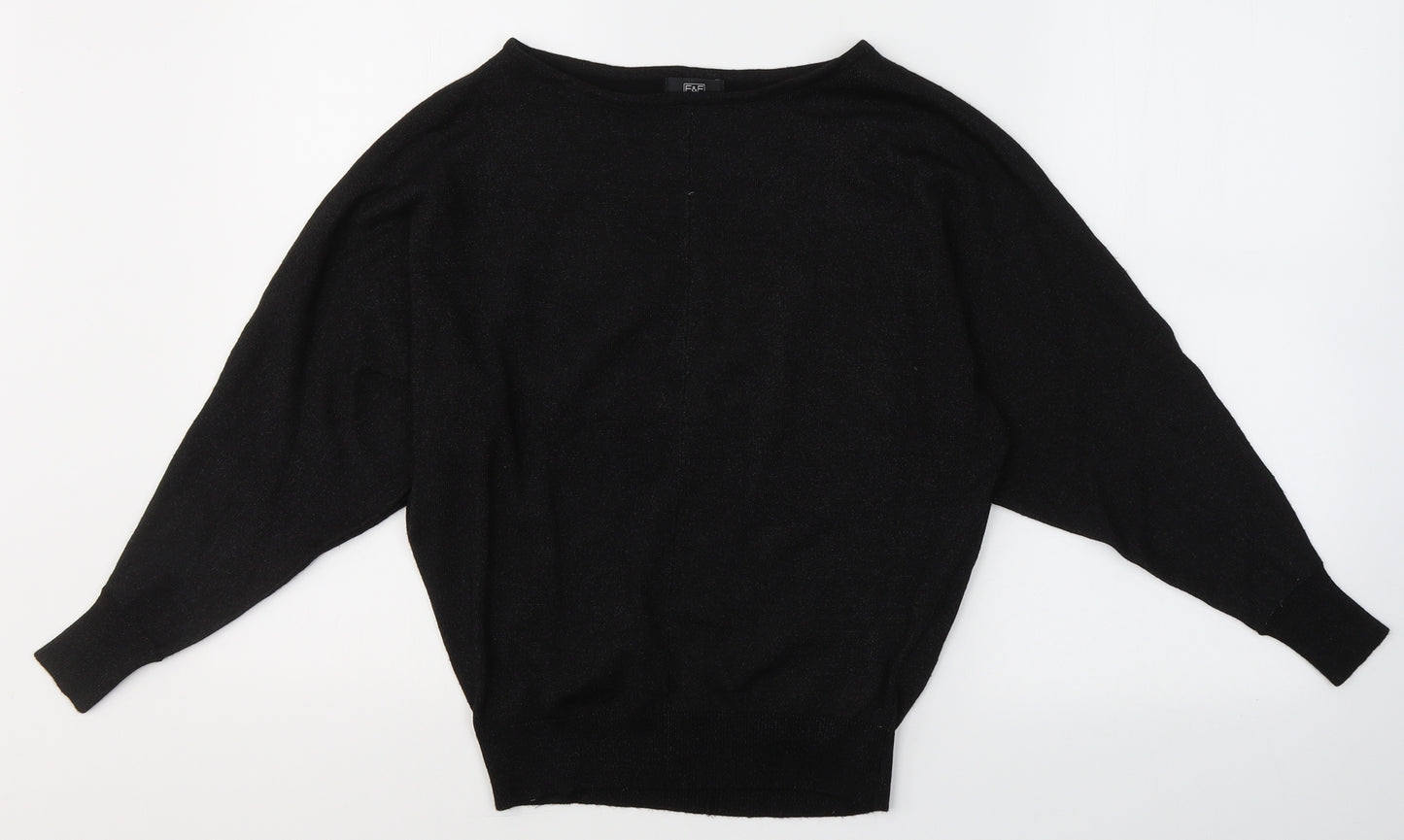 F&F Womens Black Boat Neck  Viscose Pullover Jumper Size 6