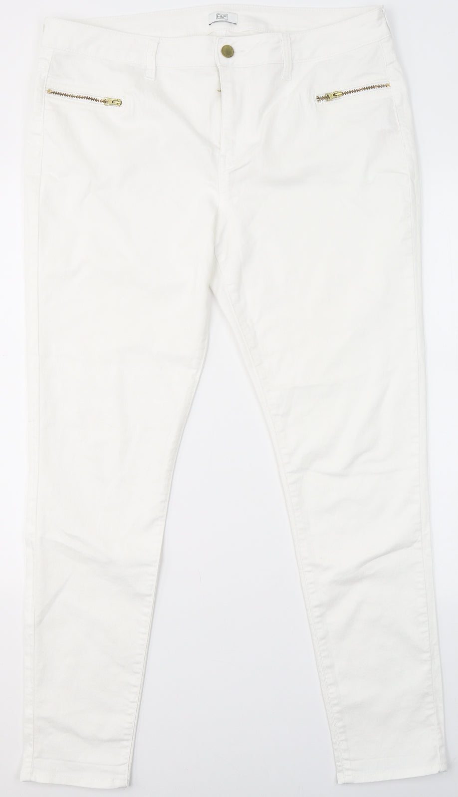 F&F Womens White  Cotton Skinny Jeans Size 16 L29 in Regular Button