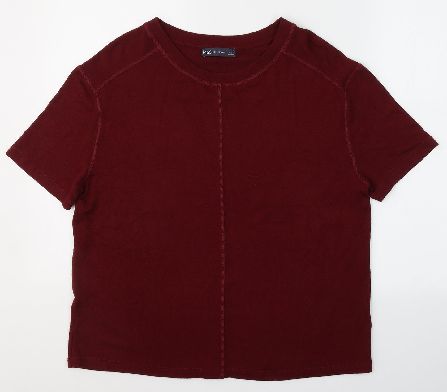 Marks and Spencer Womens Red  Viscose Basic T-Shirt Size M Round Neck