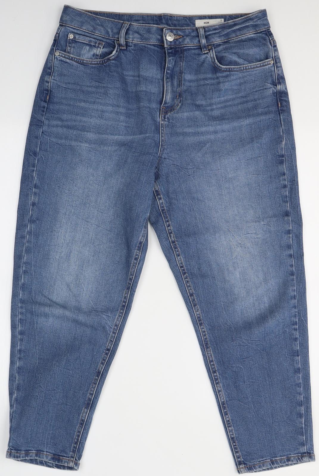 Marks and Spencer Womens Blue  Cotton Mom Jeans Size 14 L26 in Regular