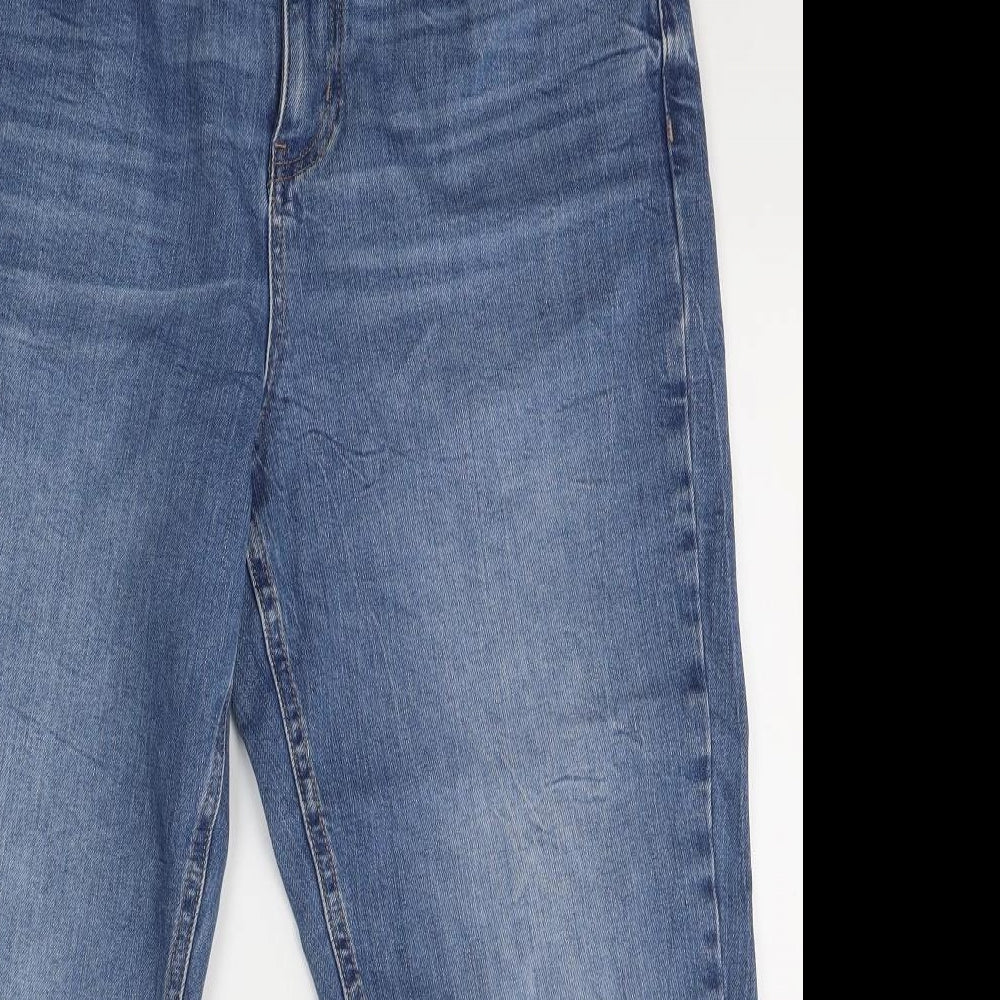 Marks and Spencer Womens Blue  Cotton Mom Jeans Size 14 L26 in Regular