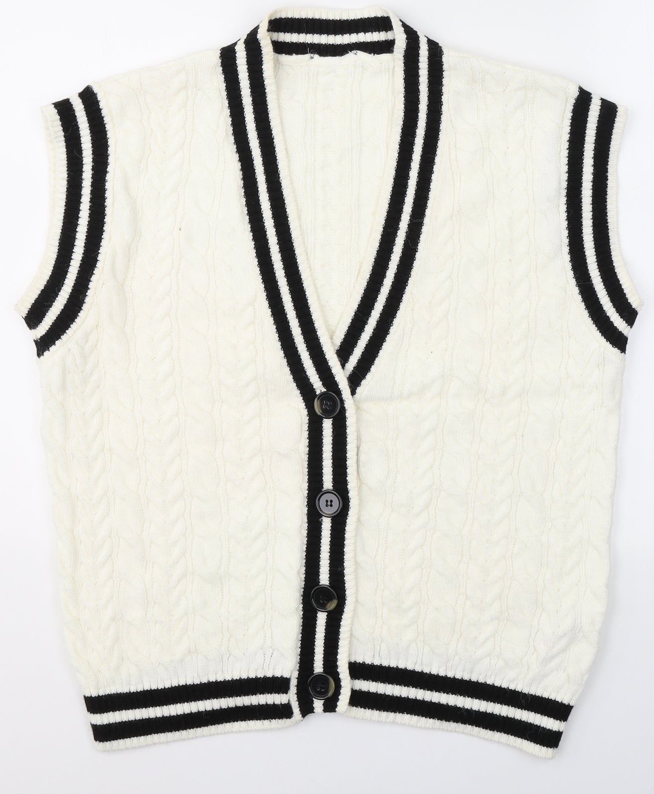Primark Mens White V-Neck Striped Acrylic Cardigan Jumper Size S