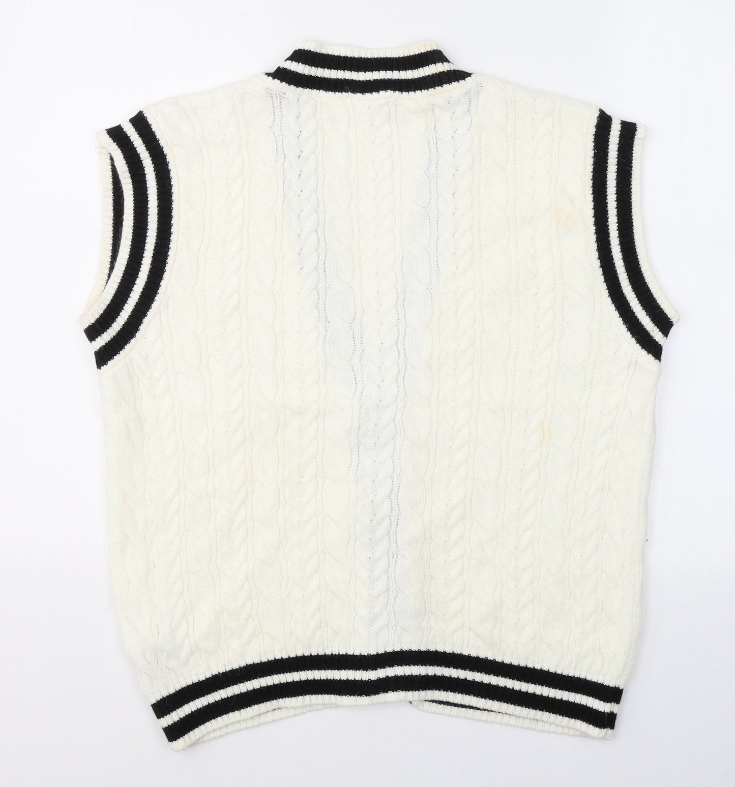 Primark Mens White V-Neck Striped Acrylic Cardigan Jumper Size S