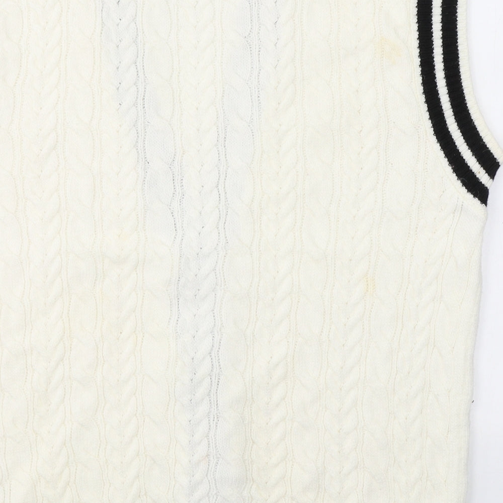 Primark Mens White V-Neck Striped Acrylic Cardigan Jumper Size S