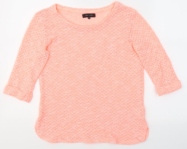 New Look Womens Pink Round Neck Polyester Pullover Jumper Size 10 - Neon Pink