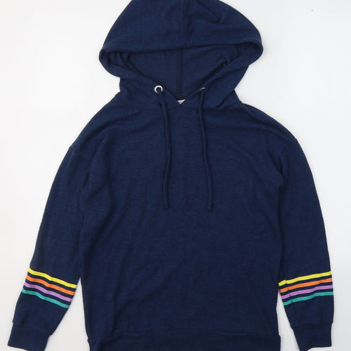 TU Womens Blue Striped Polyester Pullover Hoodie Size 8