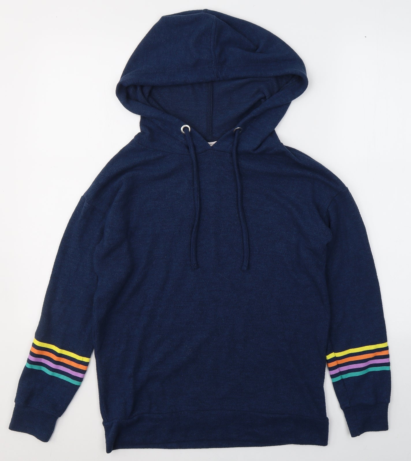 TU Womens Blue Striped Polyester Pullover Hoodie Size 8