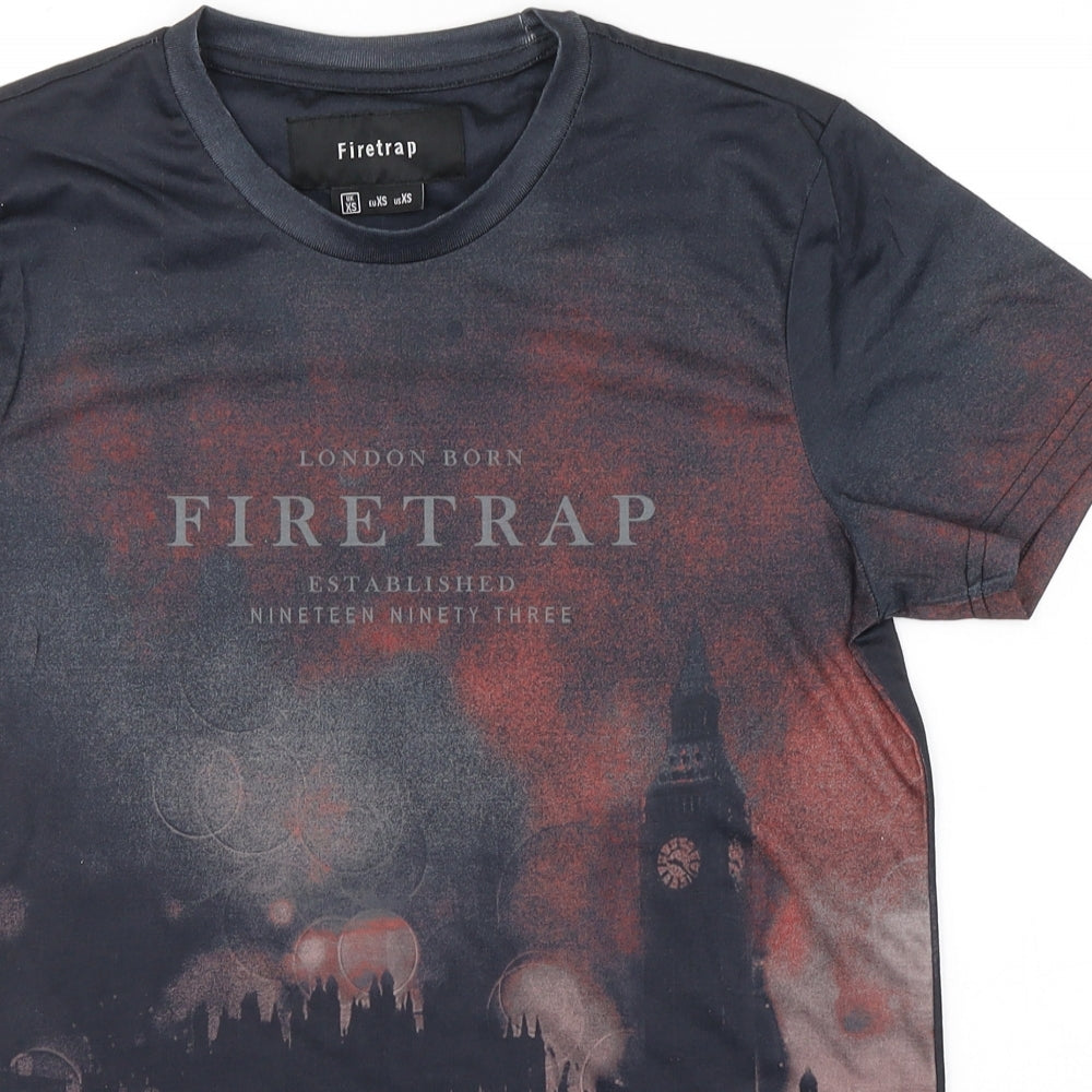 Firetrap Mens Black  Polyester  T-Shirt Size XS Round Neck  - London