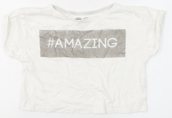 F&F Girls White Cotton Basic T-Shirt Size 5-6 Years Round Neck - Amazing
