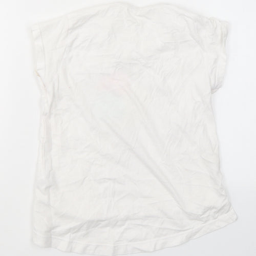 Dunnes Stores Girls White  Cotton Basic T-Shirt Size 7 Years Round Neck  - Ice Cream Print