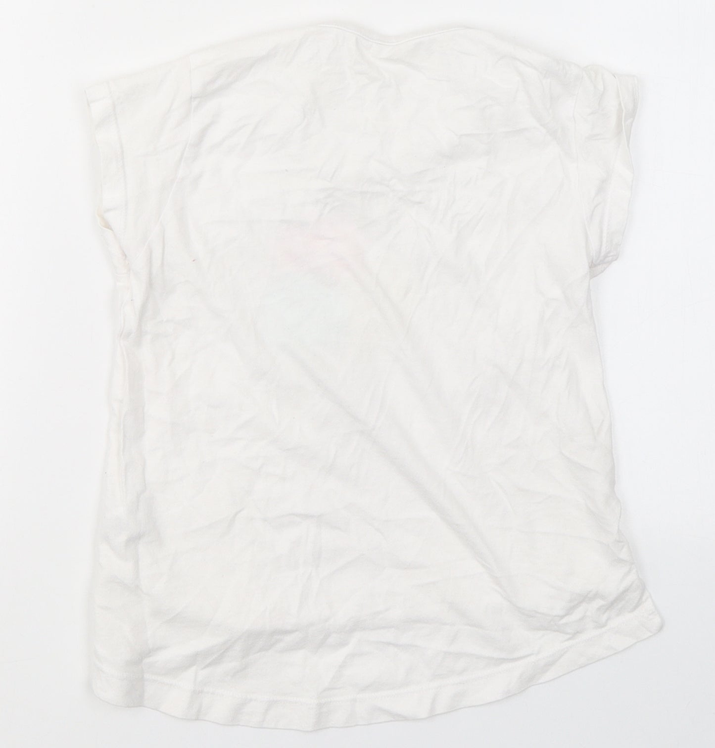 Dunnes Stores Girls White  Cotton Basic T-Shirt Size 7 Years Round Neck  - Ice Cream Print