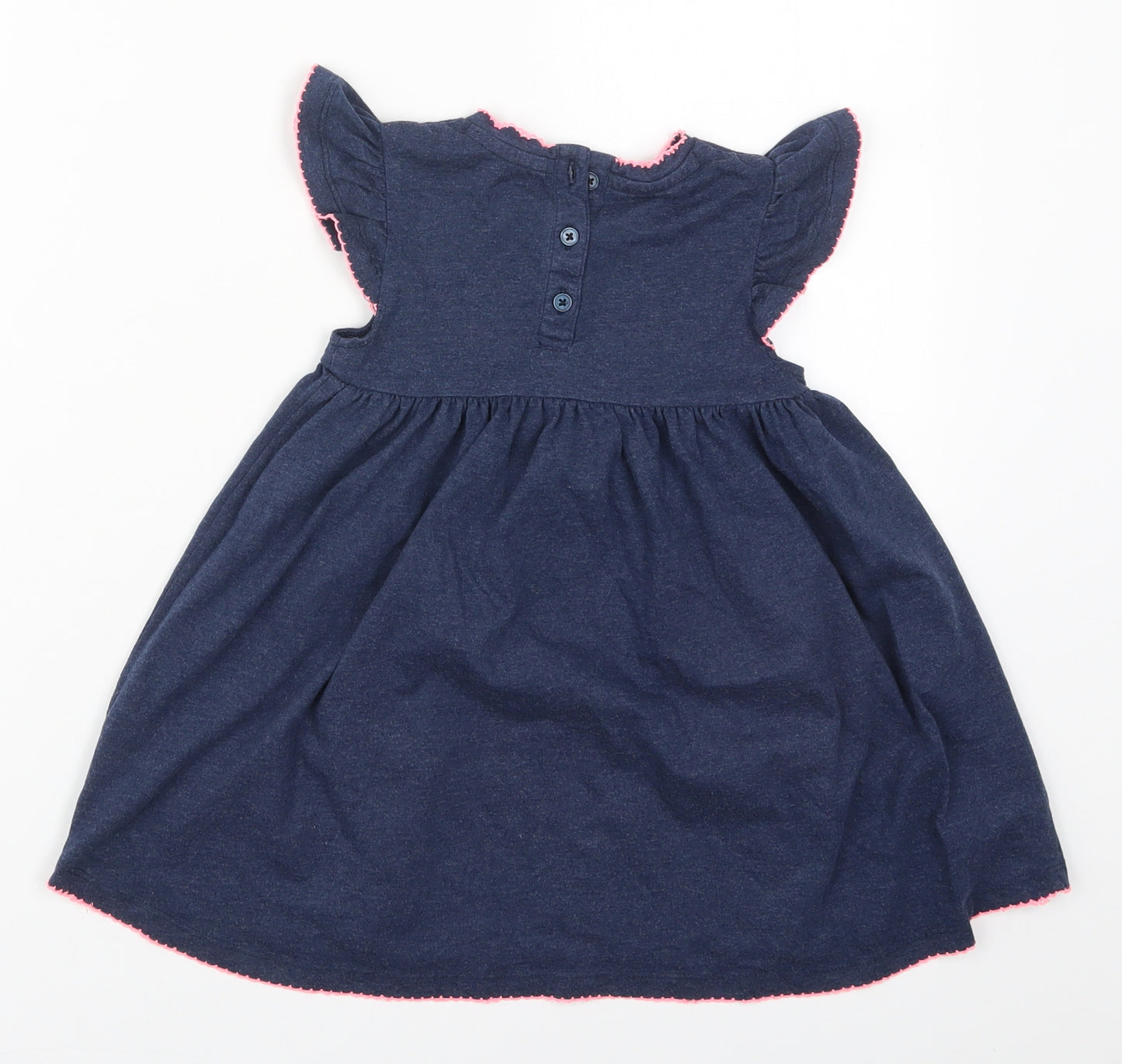 Dunnes Girls Blue Floral Cotton Skater Dress  Size 2-3 Years  Round Neck Button