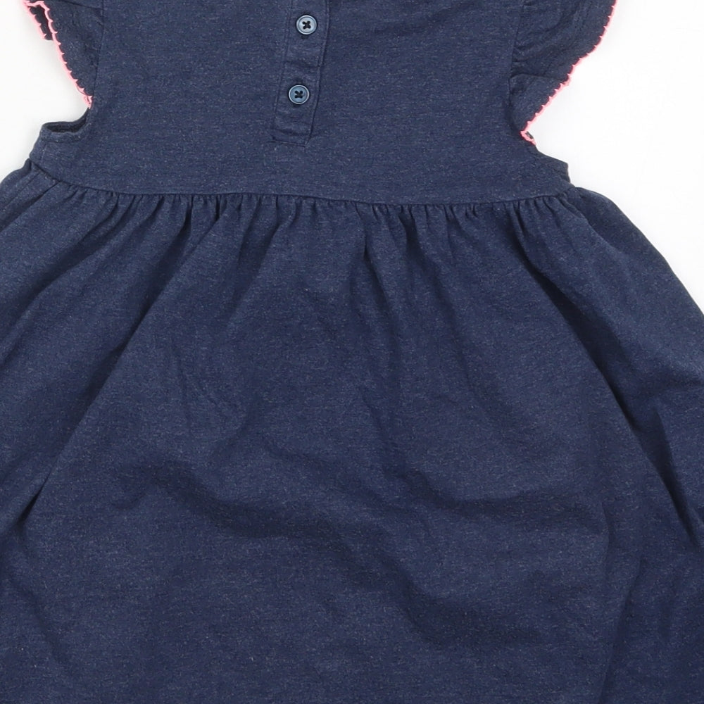 Dunnes Girls Blue Floral Cotton Skater Dress  Size 2-3 Years  Round Neck Button