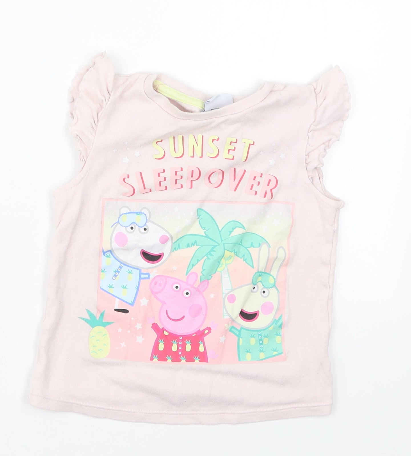 George Girls Pink Solid Cotton Top Pyjama Top Size 2-3 Years  Pullover - Peppa Pig Sunset Sleepover