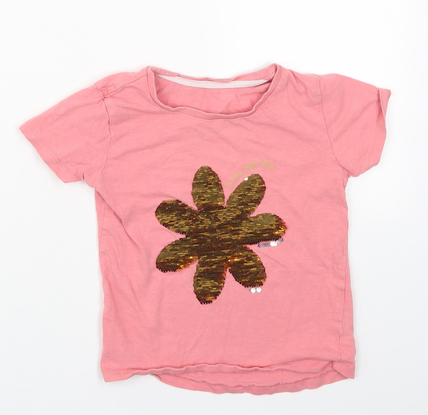 Matalan Girls Pink  Cotton Basic T-Shirt Size 3-4 Years Crew Neck Pullover - Flower