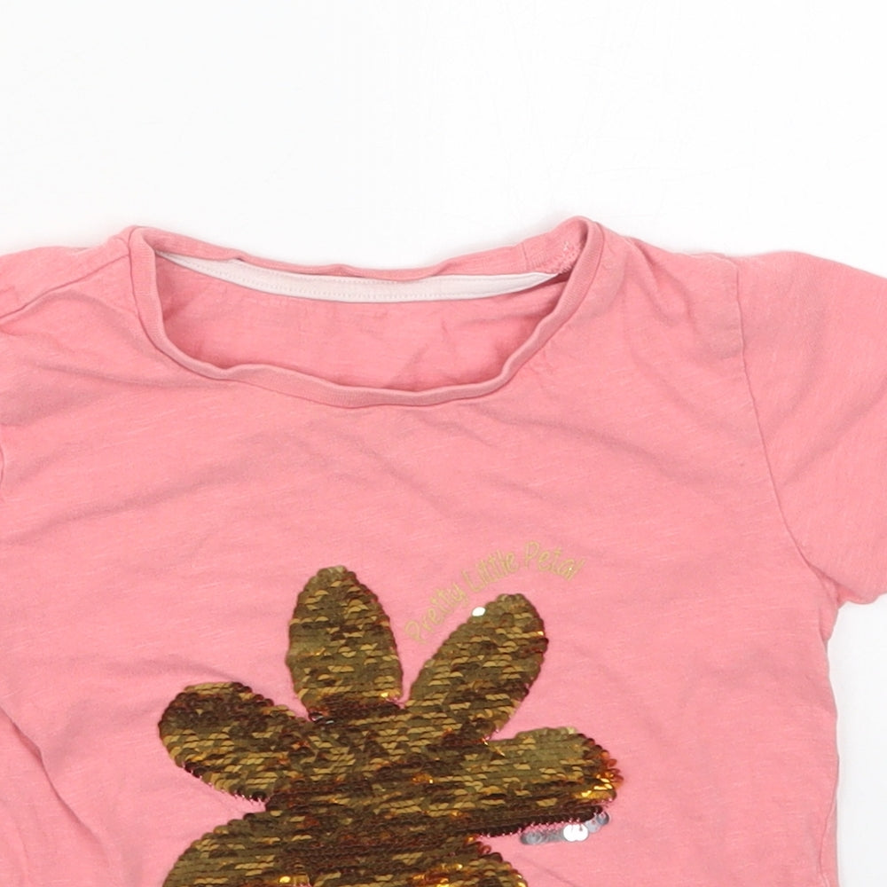 Matalan Girls Pink  Cotton Basic T-Shirt Size 3-4 Years Crew Neck Pullover - Flower