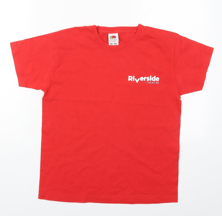 Fruit of the Loom Boys Red Cotton Basic T-Shirt Size 9-10 Years Crew Neck Pullover - Riverside Theatre Musical Theatre Summer School 2019