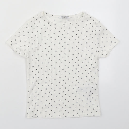 Primark Girls White Geometric Polyester Basic T-Shirt Size 10-11 Years Crew Neck Pullover