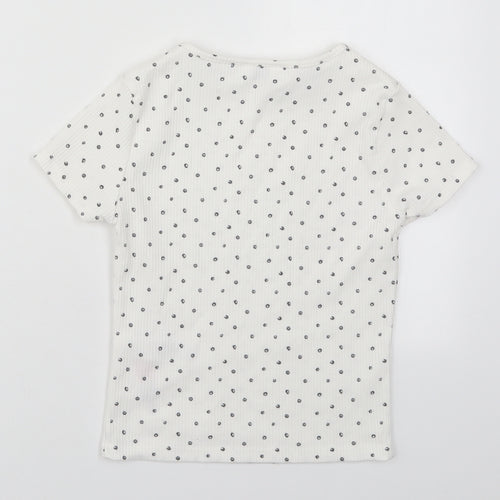 Primark Girls White Geometric Polyester Basic T-Shirt Size 10-11 Years Crew Neck Pullover