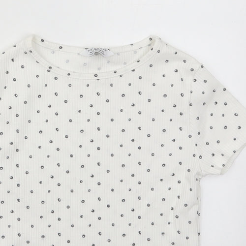 Primark Girls White Geometric Polyester Basic T-Shirt Size 10-11 Years Crew Neck Pullover