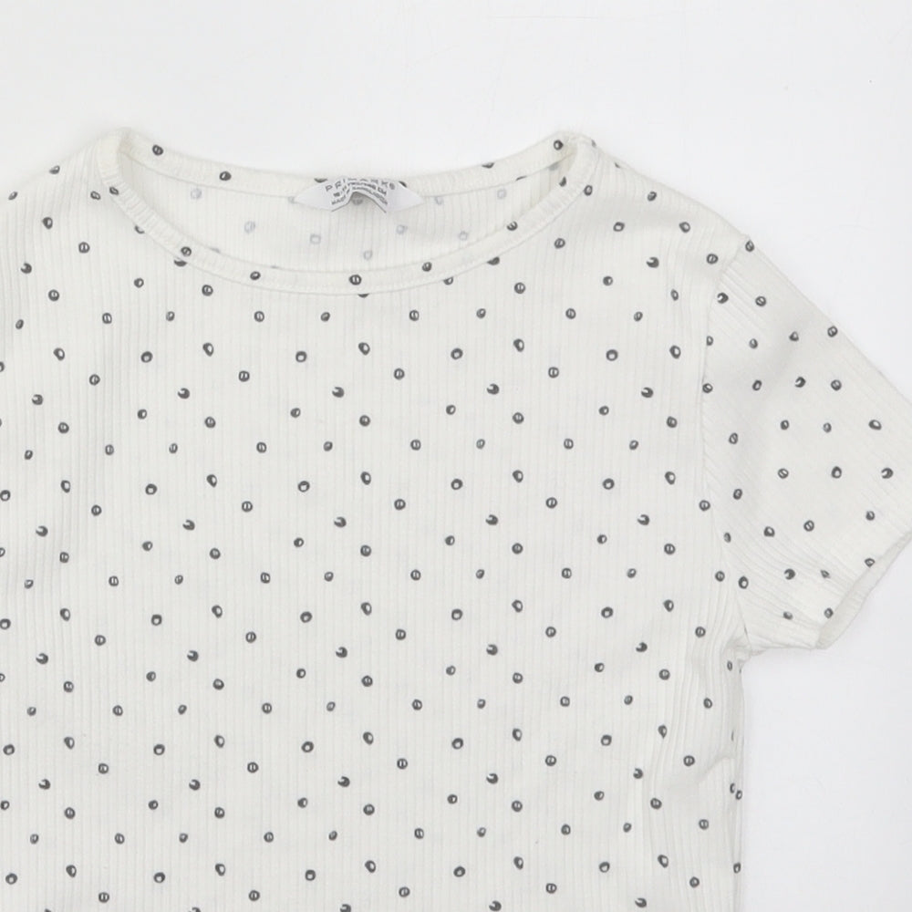 Primark Girls White Geometric Polyester Basic T-Shirt Size 10-11 Years Crew Neck Pullover
