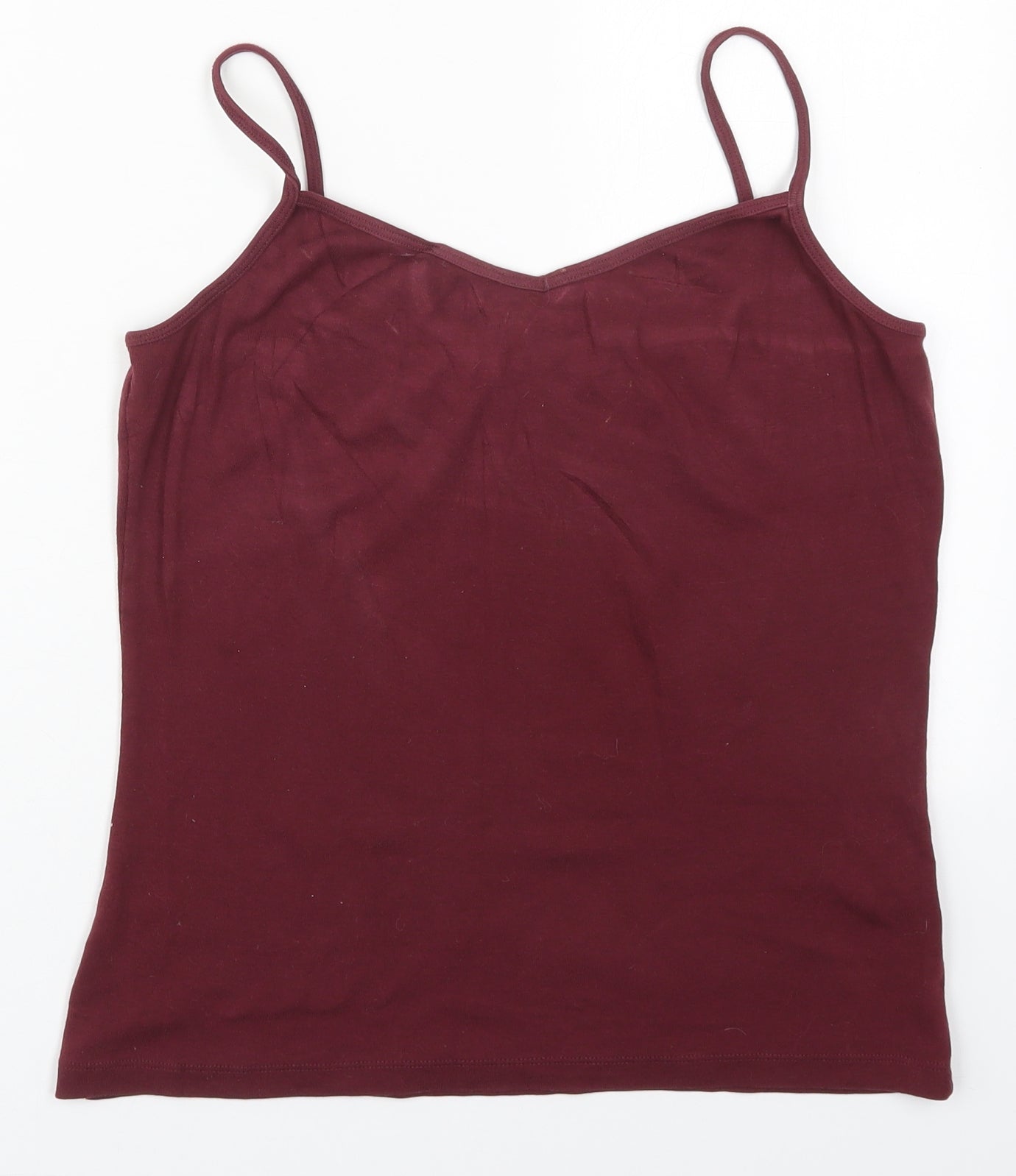 New Look Womens Red  Cotton Basic Tank Size L V-Neck - Burgundy