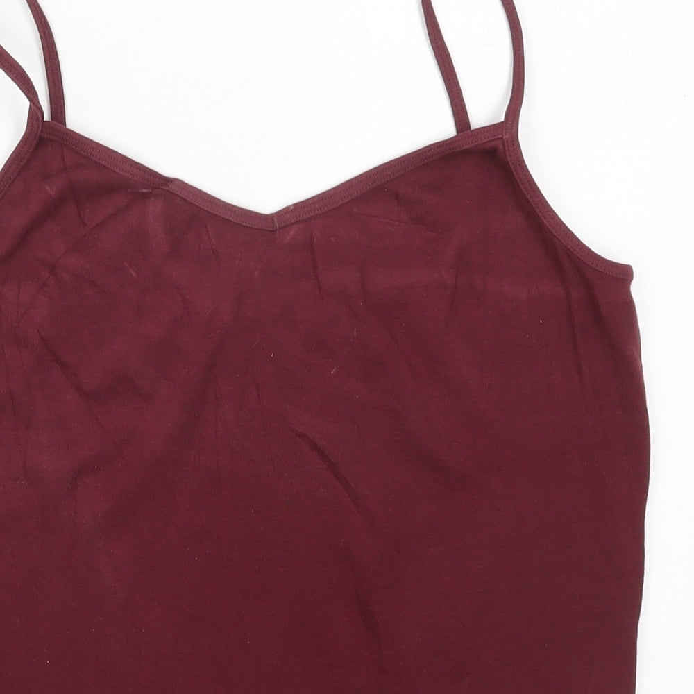 New Look Womens Red  Cotton Basic Tank Size L V-Neck - Burgundy